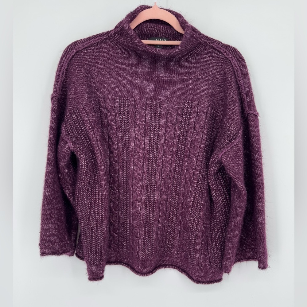 A.N.A. A New Approach Women's Plum Cable Knit Sweater Winter Mock Neck Size XL - Picture 1 of 9